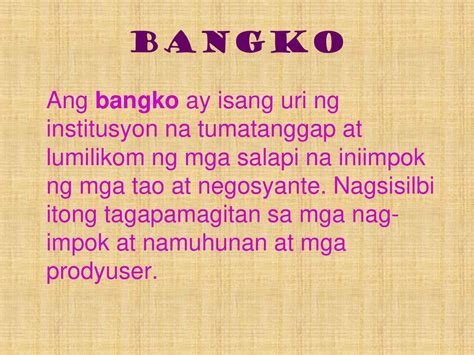 ano ang kahulugan ng bangko .